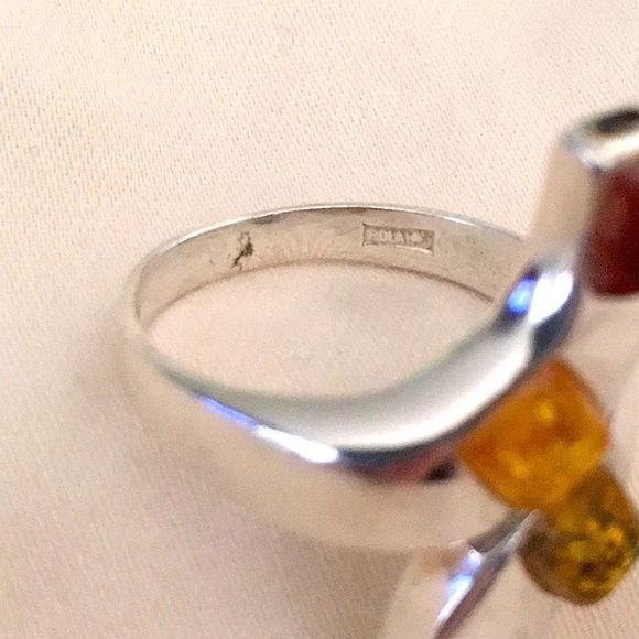 VINTAGE Amber Sterling Silver Bypass Ring Sz 9-1/2 - Picture 7 of 9